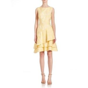 NWT Teri Jon by Rickie Freeman Floral Tier-Hem Dress - Yellow
